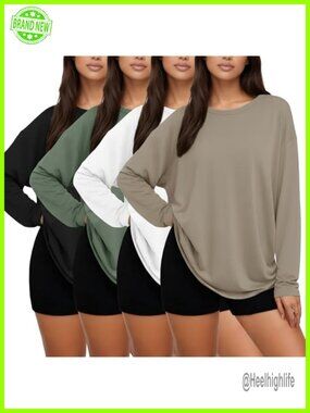 4 Pack Women's Long Sleeve Oversized T Shirts Crew Neck Basic Tops